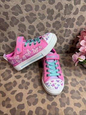 wonder nation Pink Butterfly Accent Kids Sneakers with Teal Laces